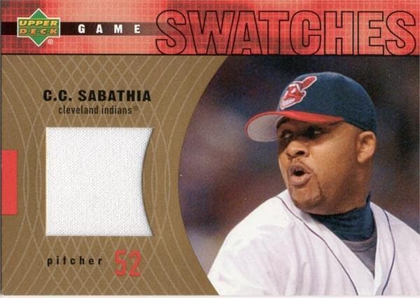 CC Sabathia játékos kopott jersey-i javítás baseball kártya (Cleveland indians) 2002 Felső szint HJCC - MLB Meccset