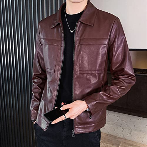 A férfiak Hajtóka Ál Bőr Motoros Kabát Vintage Zip-Up Slim Fit Motoros Kabát Könnyű Klasszikus PU Bőr Kabát (Piros Bor,3X-Nagy)
