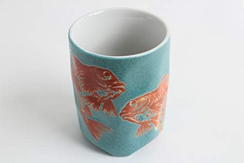 Mino ware Japán Kerámia Sushi Yunomi Chawan Tea Csésze, Nagy, Vörös Durbincs a Teal Kék Japánban készült (Japán Import)