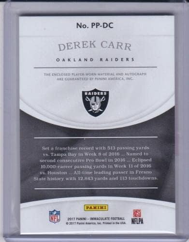 2017 Szeplőtelen Automatikus Javítás Jersey Derek Carr 22/25 - Dedikált NFL Mezeket