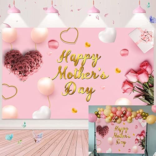 Boldog anyák napját Hátteret 8X6FT Rózsaszín Szerelmes Szív Lufi Virág Szeretlek Anyu Fotózás Háttér anyák Napi Fél