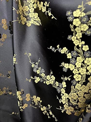 Kori Fekete Arany Szilva Virág Virágos Brokát Kínai Szatén Szövet Cheongsam/Qipao, Ruházat, Kosztümök, Kárpit, Táskák,