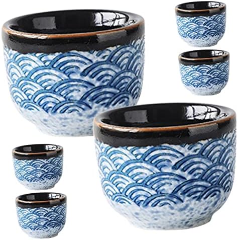 BESTonZON 12 db Kerámia Régi Háztartási Kiegészítő Fogantyú-kevesebb Csésze Tengeri Hullám Kék Amerikai Kínai Csésze