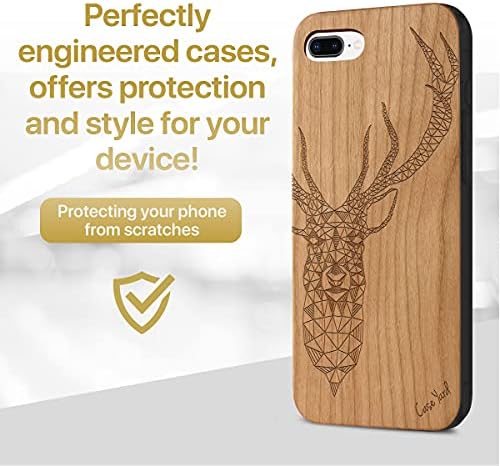 CaseYard Fa Telefon tok iPhone 8 Plusz Lézer Gravírozott Szarvas Design Cseresznye Fa Kompatibilis iPhone esetében Védő