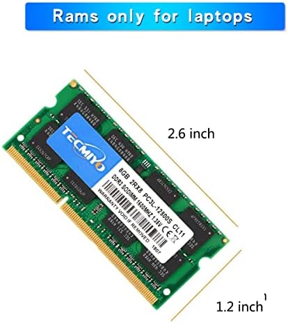 TECMIYO 16GB Kit (2x8GB) DDR3L-1600 SODIMM (PC3-12800S), DDR3 RAM, 2Rx8 1.35 V/1,5 V CL11 Non-ECC nem pufferelt 204-Pin