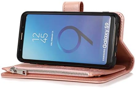 UEEBAI Pénztárca tok Samsung Galaxy S9 Plusz Prémium PU Bőr Mágneses Bezárása virágmintás Táska Cipzáras Zseb az Esetben