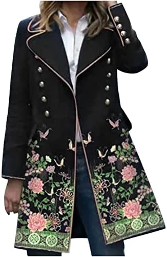 Oplxuo Plus Size Árok Kabátok Női Divat Hajtóka Virág virágmintás Kabát Vintage Dupla Soros Meleg Gyapjú Kabát