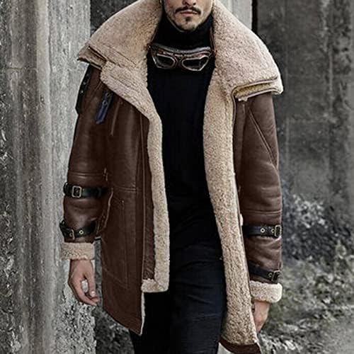 Férfi Plus Size Téli Kabát Hajtókáját Gallér, Hosszú Ujjú, Párnázott Bőr Kabát Vintage Szerelt Téli Kabát Férfi