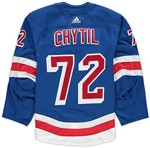 Filip Chytil New York Rangers Játék-72 Kék Mez Viselése Közben Otthon Játszott Játékok Között, szeptember 20, illetve