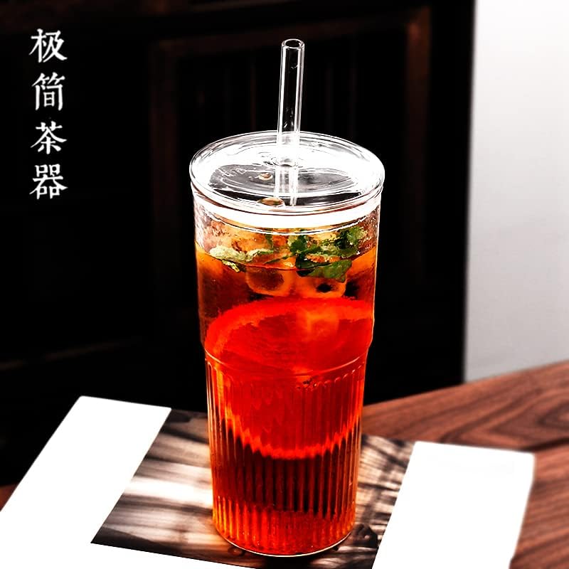 YiYLunneo 600ML nagy kapacitású üveg poharat a fedele szalma kupa magas érték a férfiak, mind a nők iroda kávét inni
