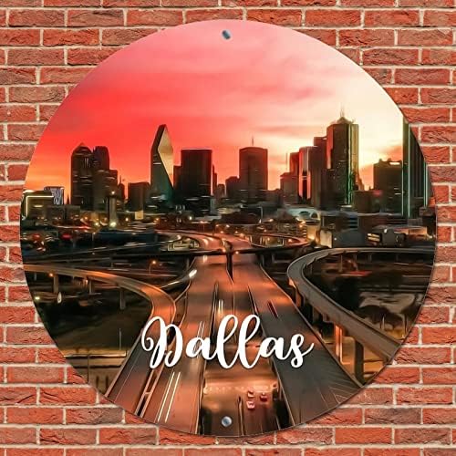 Vintage Fém Adóazonosító Jel Amerikai Texas Államban, Dallas Városra Táj Városkép Kilátással a Városra Retro Ajtó Szoba